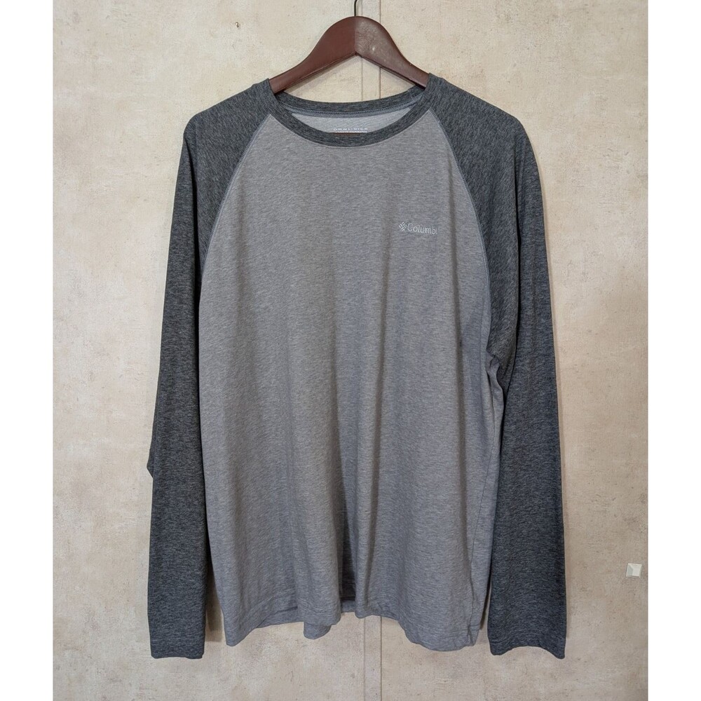 Columbia Mens XL Omni Wick Gray Raglan Long Sleeve Logo Tee 2 Tone - Picture 2 of 9